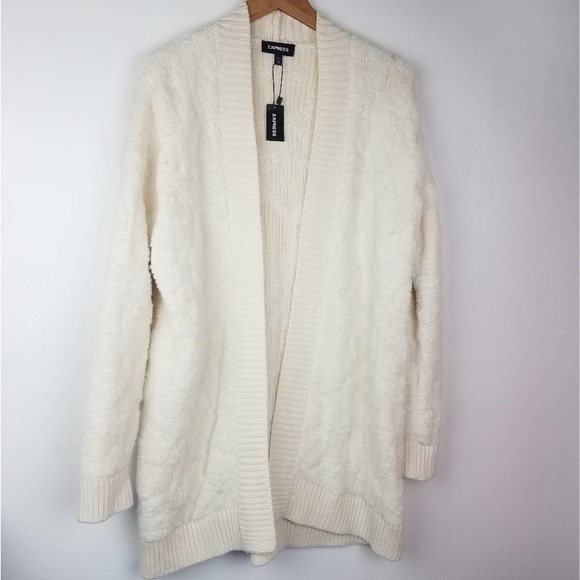 Express Long Cardigan Sweater White 